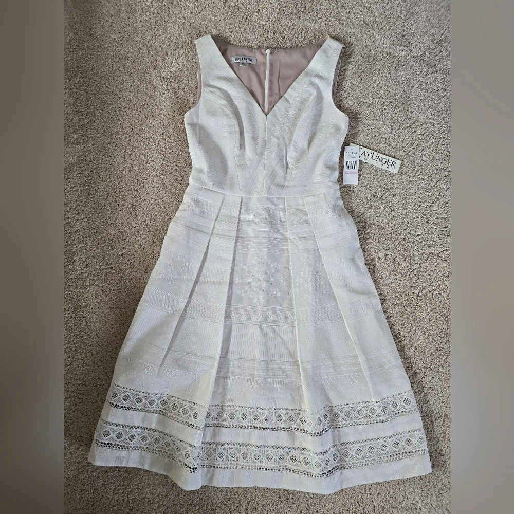 New Kay Unger New York Womens Size 6 A Line V Neck Short Ivory Sleeveless Dress - Picture 8 of 16